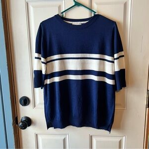 Mer-Sea Navy and White Striped Women’s lightweight short sleeve Sweater size L